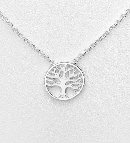 925 Sterling Silver Small Round Tree Of Life Necklace