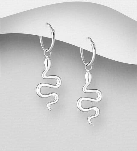 925 Sterling Silver Snake Drop Hoop Earrings