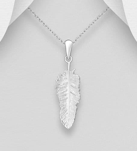 925 Sterling Silver Sold hand Crafted Feather Pendant & Chain