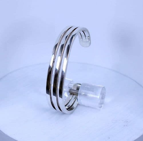 925 Sterling Silver Sold Three-Strand Hand-Crafted Designer-Inspired Cuff Bangle - UK Exclusive