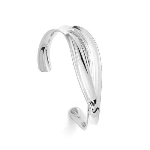 925 Sterling Silver Solid Cross Over Hand Crafted Designer Inspired Cuff Bangle - Exclusive