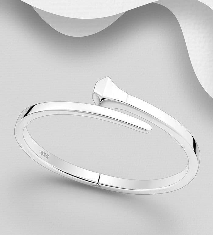 925 Sterling Silver Solid Designer-Inspired Horseshoe Nail Bangle – Bold Luxury with Modern Edg