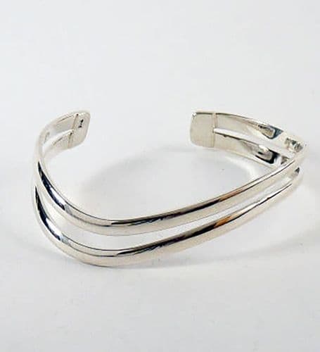 925 Sterling Silver Solid Double Wavy Hand Crafted Elegant Cuff Bangle