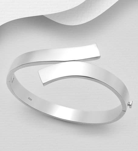 925 Sterling Silver Solid Elegant Cross Over Bangle That opens