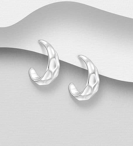 925 Sterling Silver Solid Hammered Push-Back/Stud Earrings