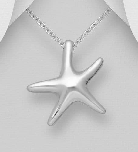 925 Sterling Silver Solid Hand Crafted Elegant Starfish Pendant & Chain