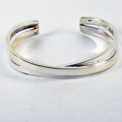 925 Sterling Silver Solid Handcrafted Cross Over Artisan Bangle - Exclusive