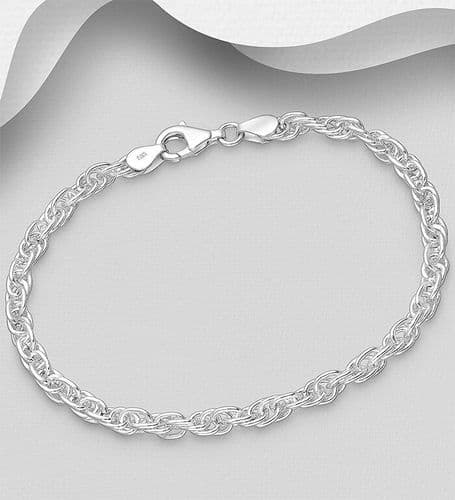 925 Sterling Silver Solid Prince of Wales Entwined Chain Bracelet. 19cm