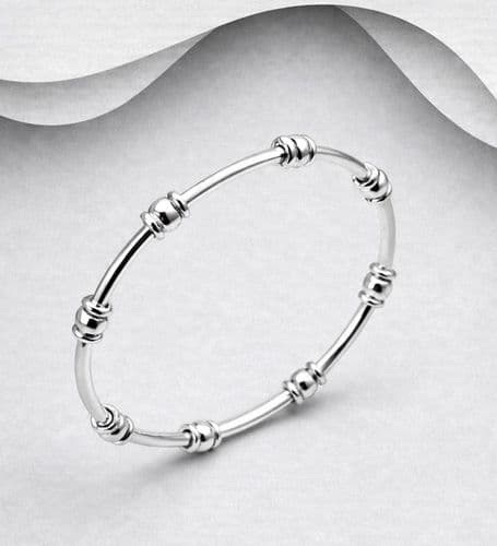 925 Sterling Silver Solid Round Designer Inspired Bangle - Exclusive