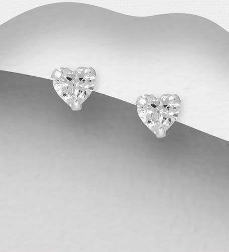 925 Sterling Silver Solitaire 5 mm Heart Stud Earrings Set with a CZ  Diamond