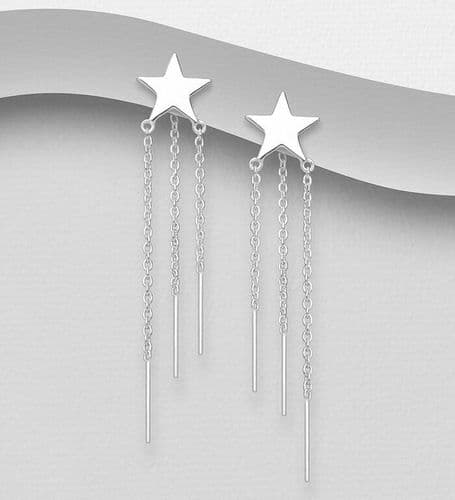 925 Sterling Silver Star/Chain & Push-Back/Stud Drop Earrings