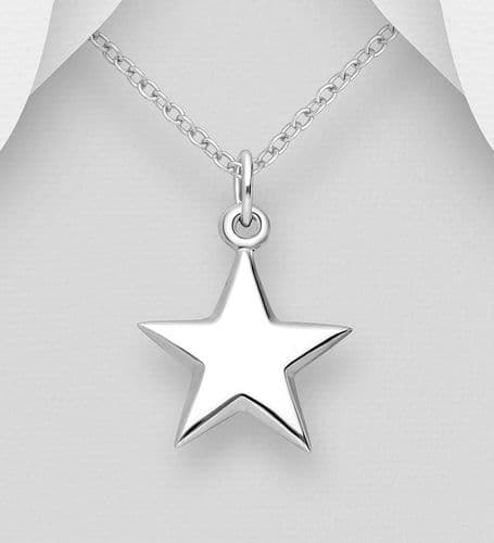 925 Sterling Silver Star Plain/Polished Pendant & Chain - Perfect for daily wear or special occasion