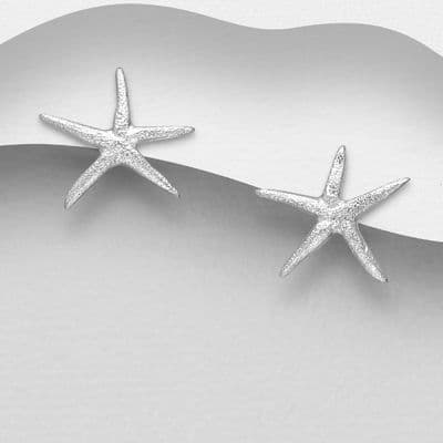 925 Sterling Silver Starfish Brushed Finished Push-Back Earrings