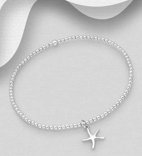 925 Sterling Silver Starfish Stretch Bracelet With a Star Fish Charm