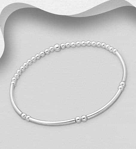 925 Sterling Silver Stretch Bracelet with Four Tubes and Beads