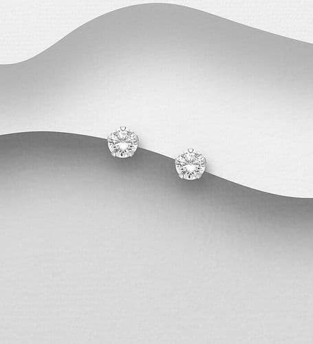 925 Sterling Silver Stud Earring Available With a 3, 5 & 7mm Round Simulated Diamond