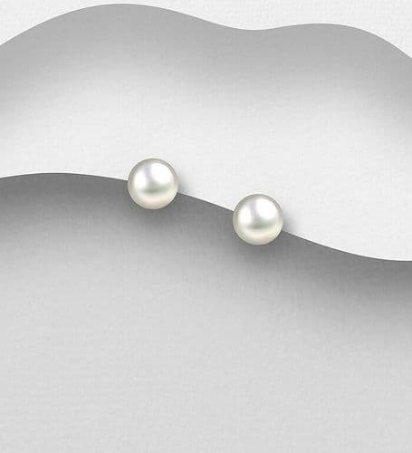 925 Sterling Silver Stud Earrings, Decorated with 5-5.5 mm Diameter AAA Freshwater Pearls