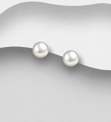 925 Sterling Silver Stud Earrings, Decorated with 6-6.5 mm Diameter AAA Freshwater Pearls