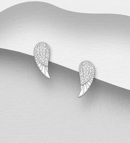 925 Sterling Silver Stud Wing Earrings Decorated with CZ Simulated Diamonds