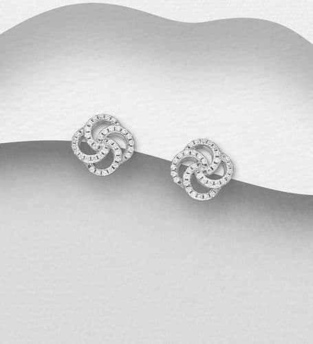 925 Sterling Silver Swirl Stud Earrings Set with Dazzling CZ Simulated Diamonds