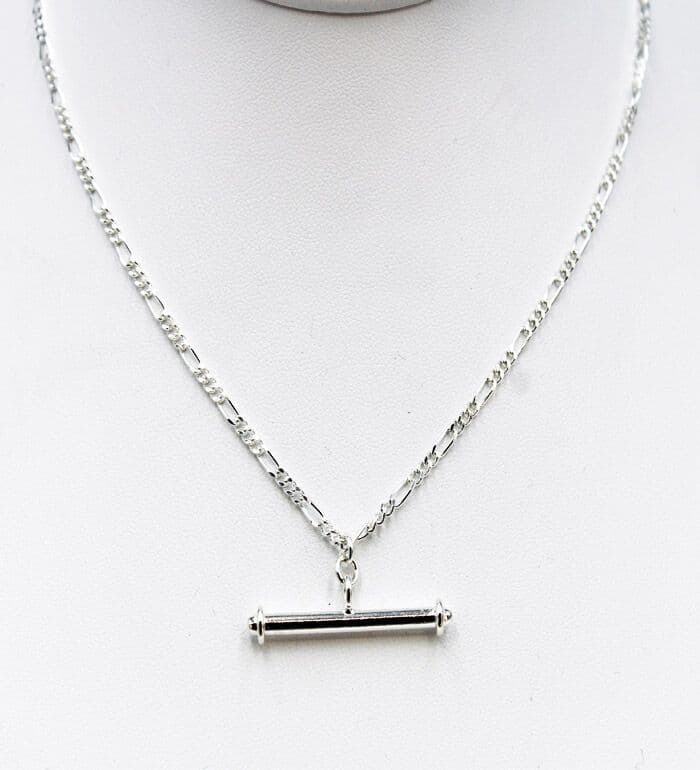 925 Sterling Silver T Bar Necklace With Figaro Links Necklace