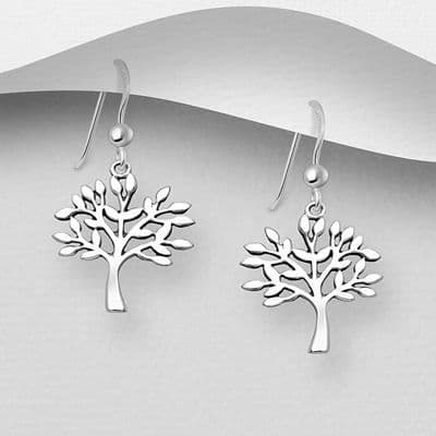 925 Sterling Silver Tree Of Life Hook/Drop Earrings
