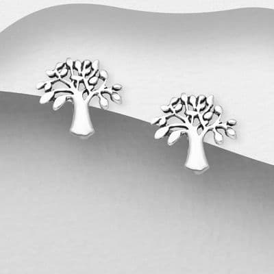 925 Sterling Silver Tree of Life Stud Earrings, In The Shape Of An Oak Tree