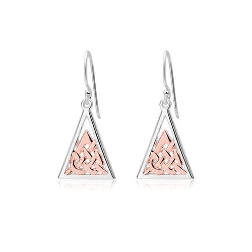 925 Sterling Silver Triangle Shaped Drop Earrings. Crafted from beautiful 18ct Pink gold