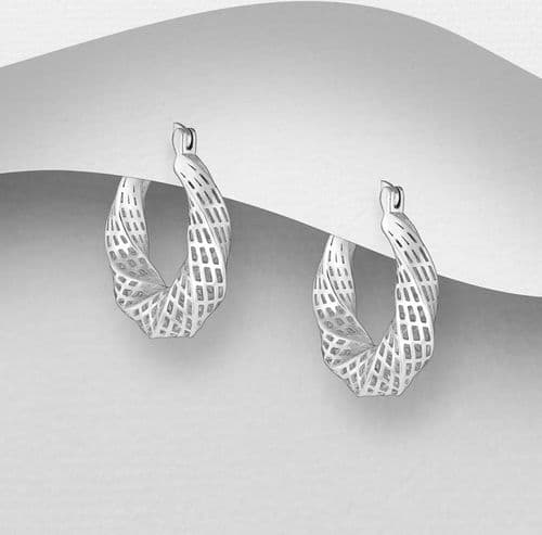925 Sterling Silver twisted Filigree Hinged-Back Hoop Earrings