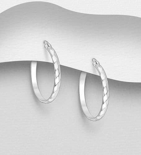 925 Sterling Silver Twisted Large Hinged-Back Hoop Earrings