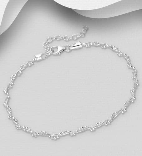 925 Sterling Silver Twisted Snake Ball Bead Bracelet