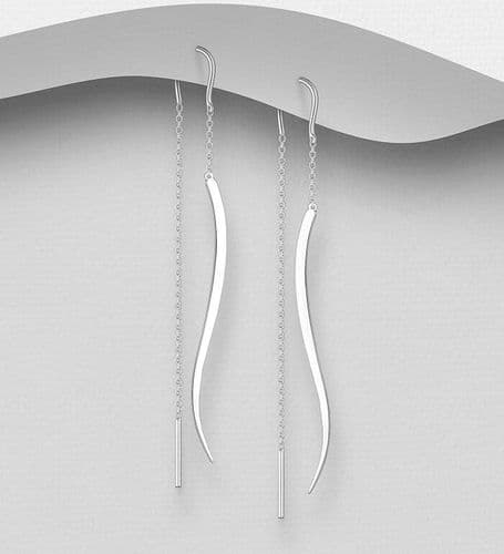 925 Sterling Silver Wavy Solid Hand Crafted Drop Threader Earrings