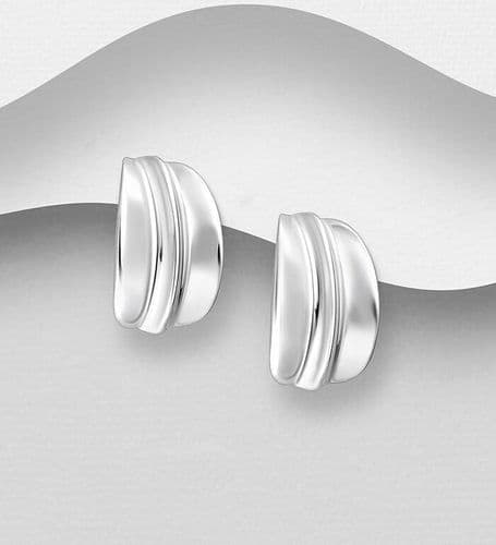 925 Sterling Silver Wide With A Centre Raised Ridge Push-Back Earrings