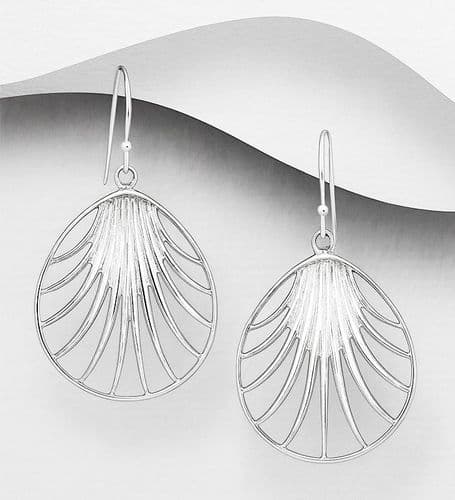 A beautifully crafted pair of 925 sterling silver drop earrings shaped into elegant  seashells