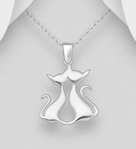 Adorable Love Cats Pendant & Chain in 925 Sterling Silver