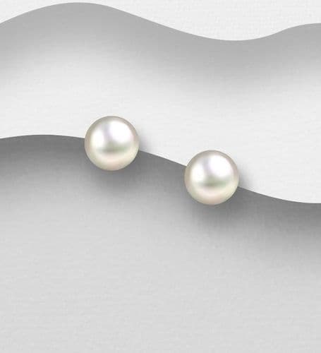 Chic Sterling Silver Stud Earrings with 7-7.5mm AAA Freshwater Pearls