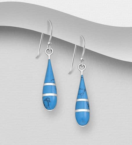 Elegant 925 Sterling Silver Hook/Drop Earrings, Decorated with Sky Blue Resin