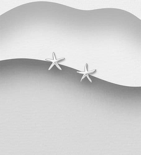 Elegant 925 Sterling Silver Small Polished Starfish Push-Back/Stud Earrings