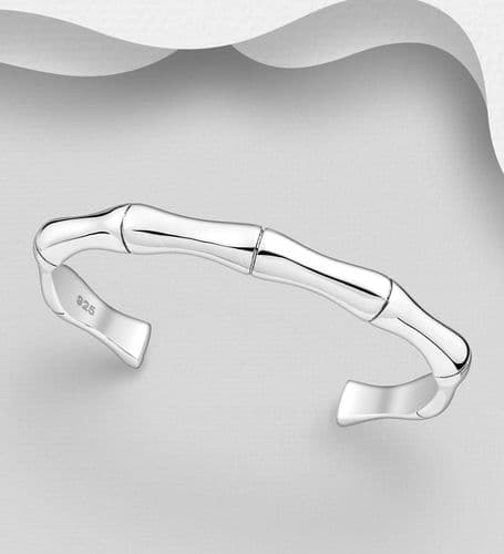 Exquisite Solid Hand Crafted Bamboo Design Cuff Bangle, made from high-quality 925 Sterling Silver