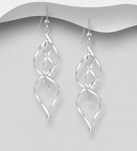 Hand-Crafted 925 Sterling Silver Elegant Double Twist Hook/Drop Earrings