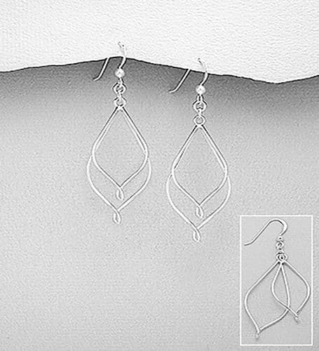 Hand Crafted 925 Sterling Silver Open Pear Shape Hook/Drop Earrings