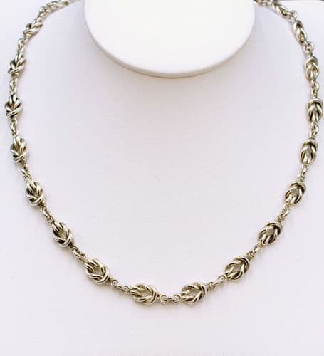 Hand Crafted Sterling Silver Love Knot Link Necklace - 925 Solid Sterling Silver