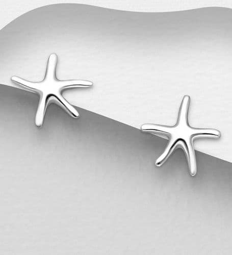 Polished 925 Sterling Silver Small Starfish Push-Back Earrings