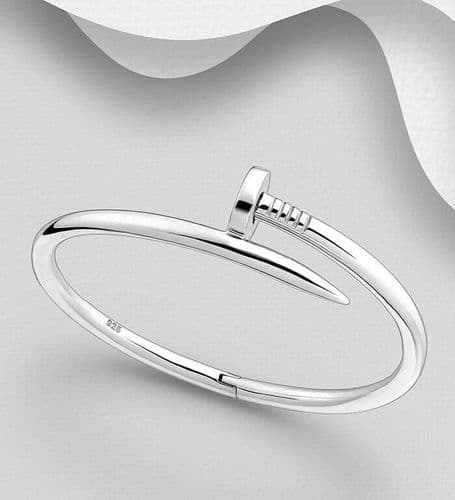 Solid 925 Sterling Silver Hand Crafted Designer Inspired Nail Bangle