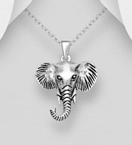 Solid 925 Sterling Silver Oxidized Elephant Pendant & Chain - Everybody loves an Elephant