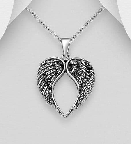 Solid 925 Sterling Silver Stunning Design Oxidized Wings Pendant & Chain