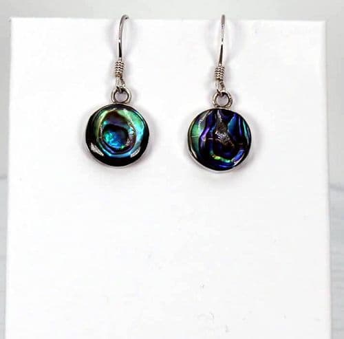 Stunning 925 Sterling Silver Round Hook/Drop Earrings with iridescent Abalone Shell Earring