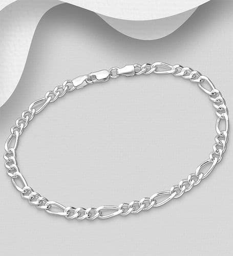 Stunning 925 Sterling Silver Solid Figaro Bracelet