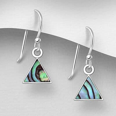 Stunning 925 Sterling Silver Triangle Hook Earrings with Abalone Shell Accents