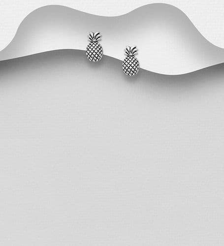 Swinging! 925 Sterling Silver Oxidized Pineapple Push-Back/Stud Earrings
